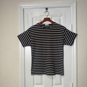 Armor Lux Navy White Stripe Breton Top Size 2 French Classic Short Sleeve